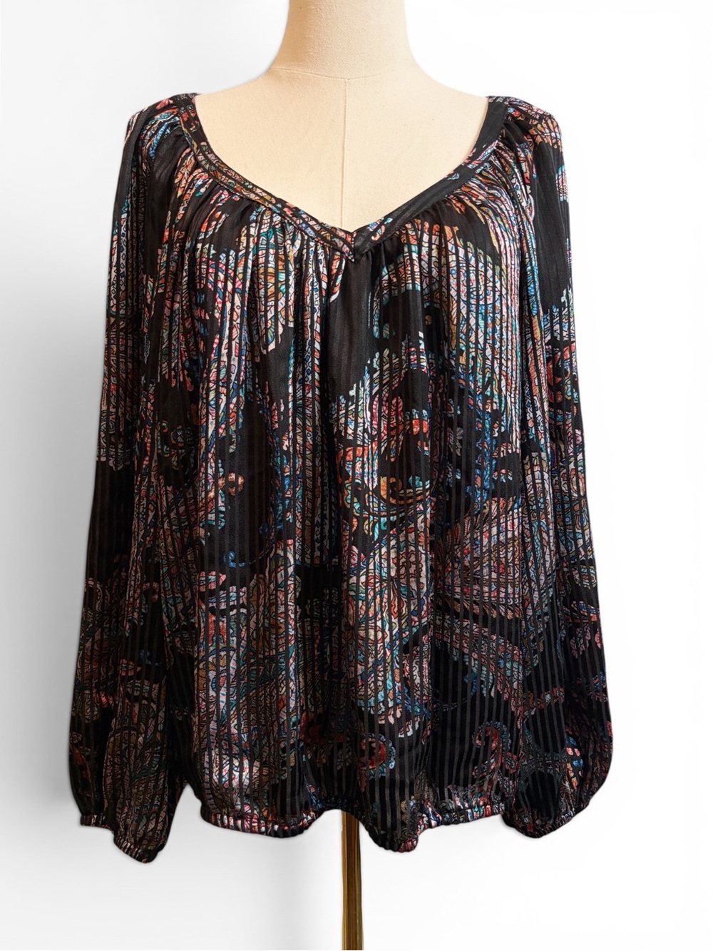 Anthropologie Maeve Madeira Burnout Satin Balloon Sleeve Blouse Boho